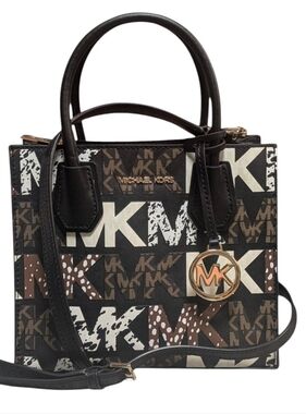 New Michael Kors Mercer Graphic logo Messenger Medium tote bag Signature Black